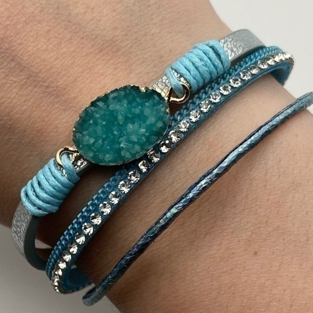 Turquoise Blue Bracelet Multi Layer Wrap‎ Magnetic Clasp Boho Bracelet